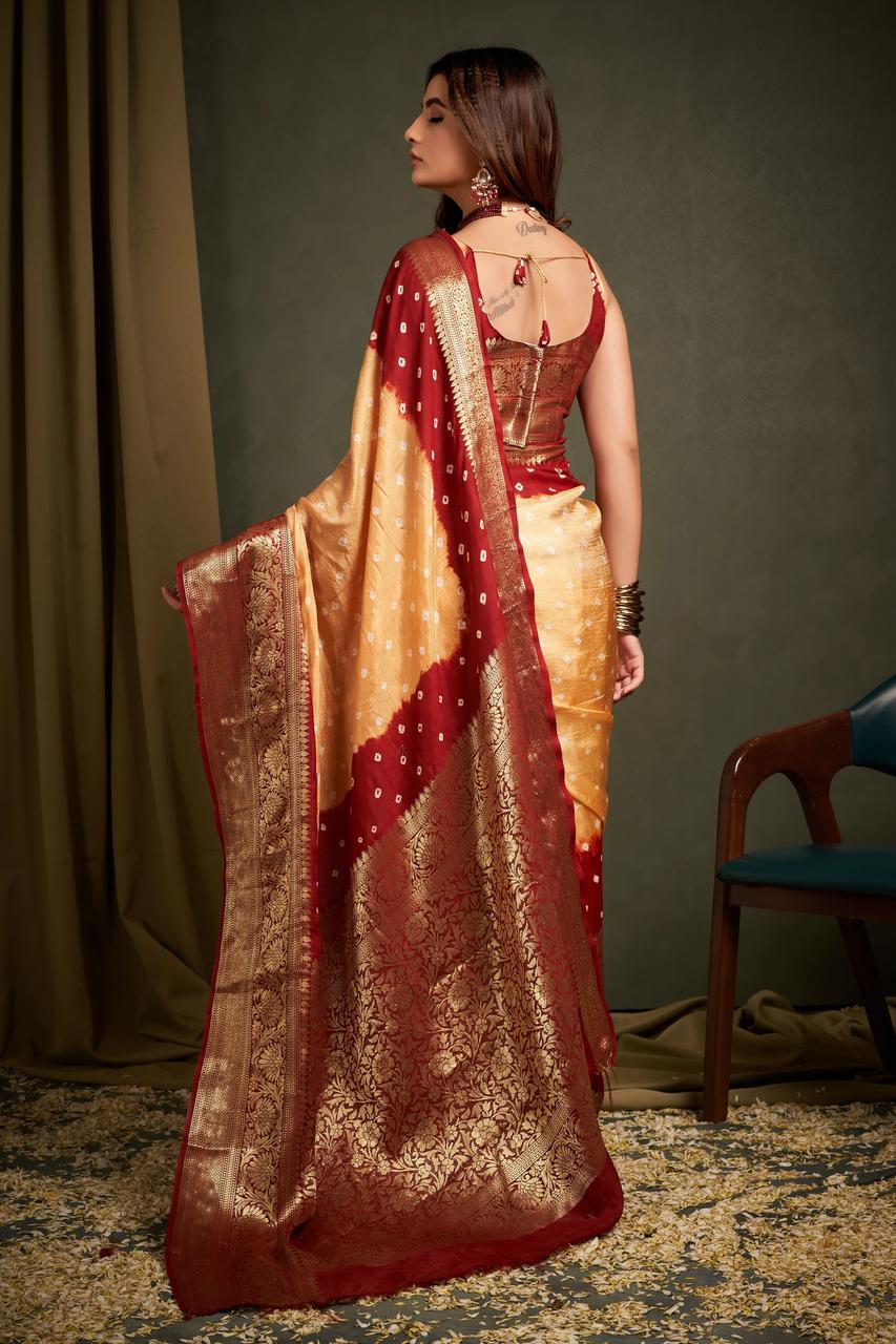Hand Bandhej Bandhani Saree With Zari Border