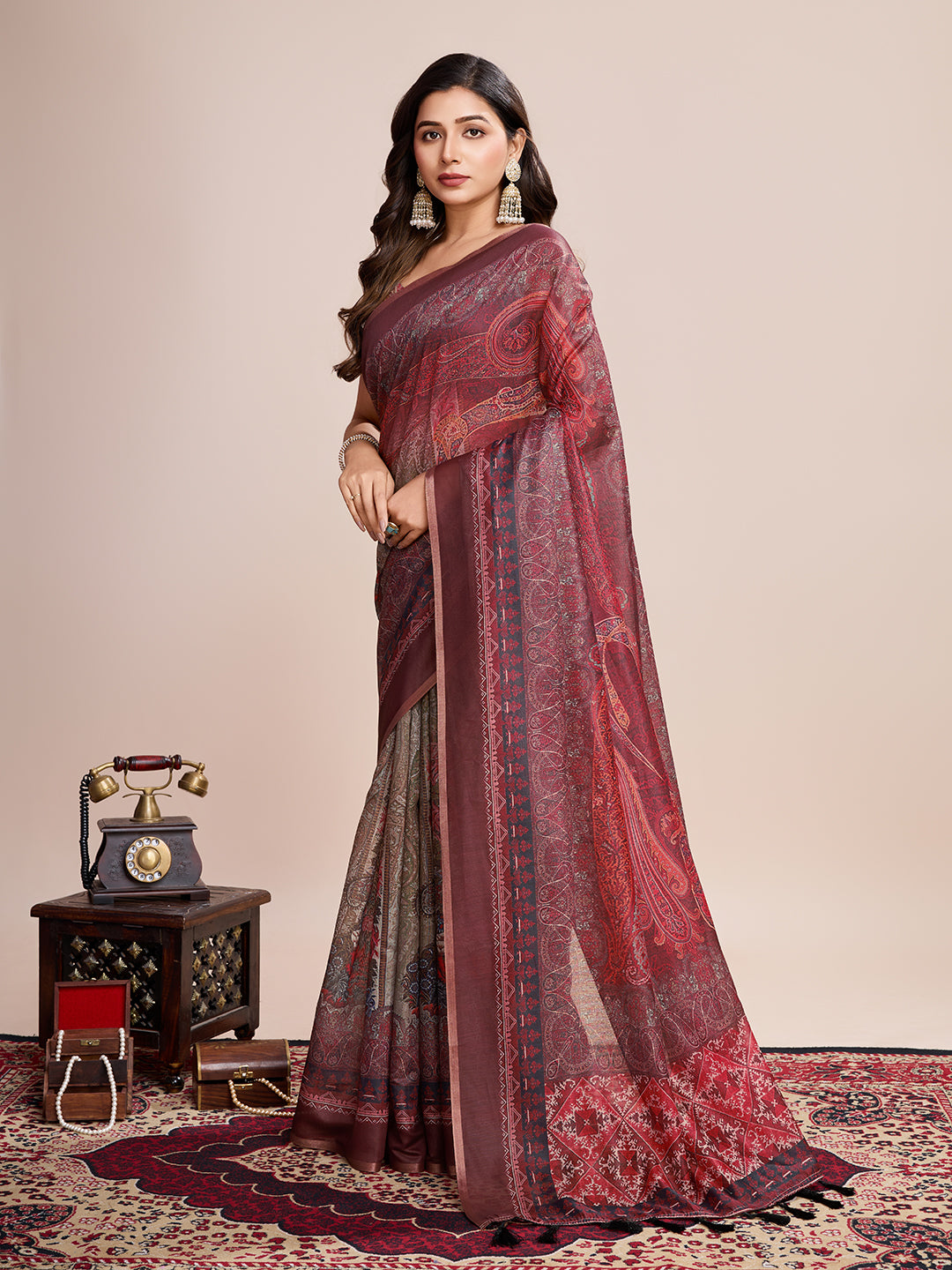 Multi Soft Linen Cotton Saree With Kalamkari Printed Work