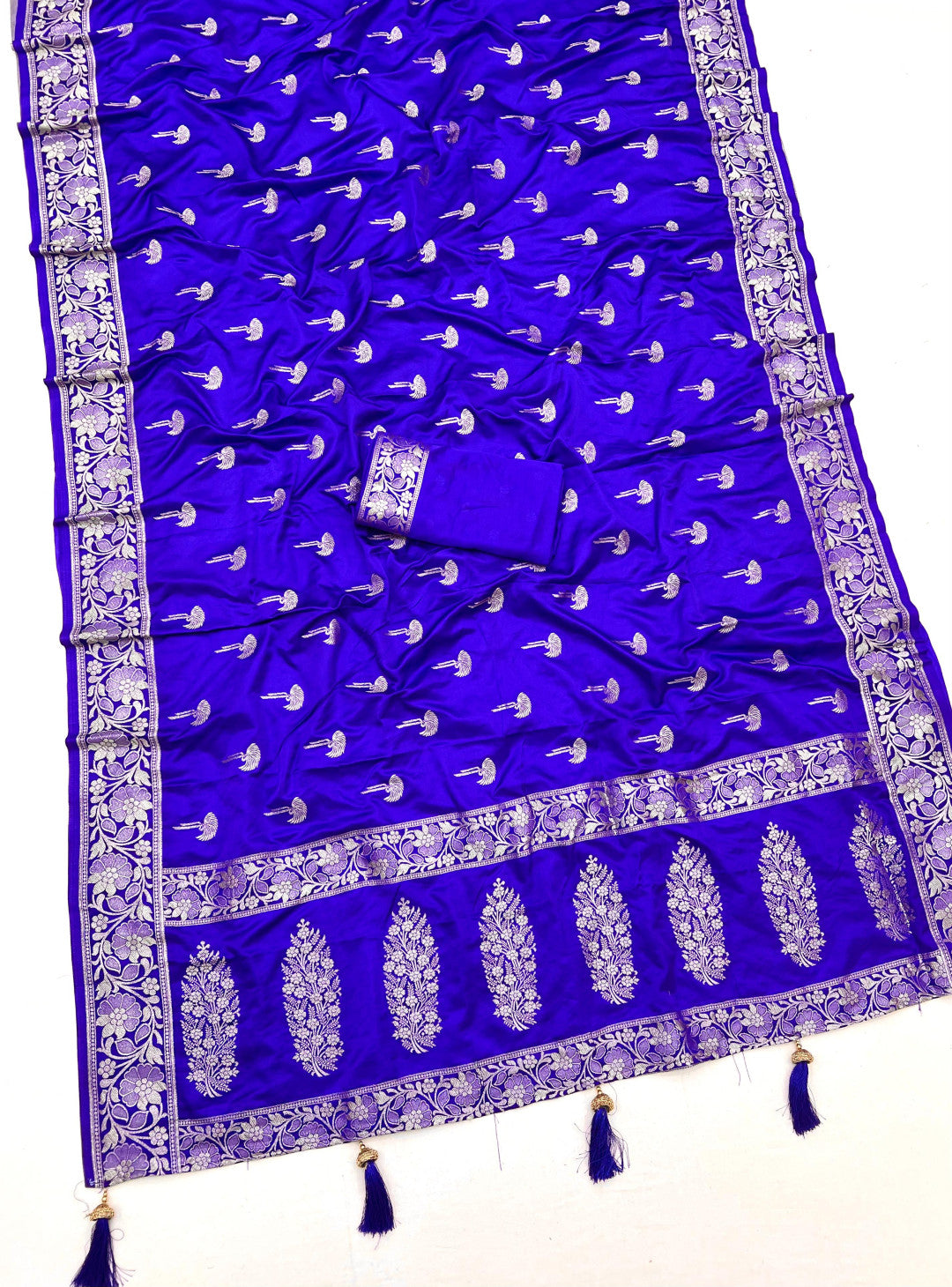 Royal Blue Color Soft Viscose Satin Silk Saree With Zari Weaving Work