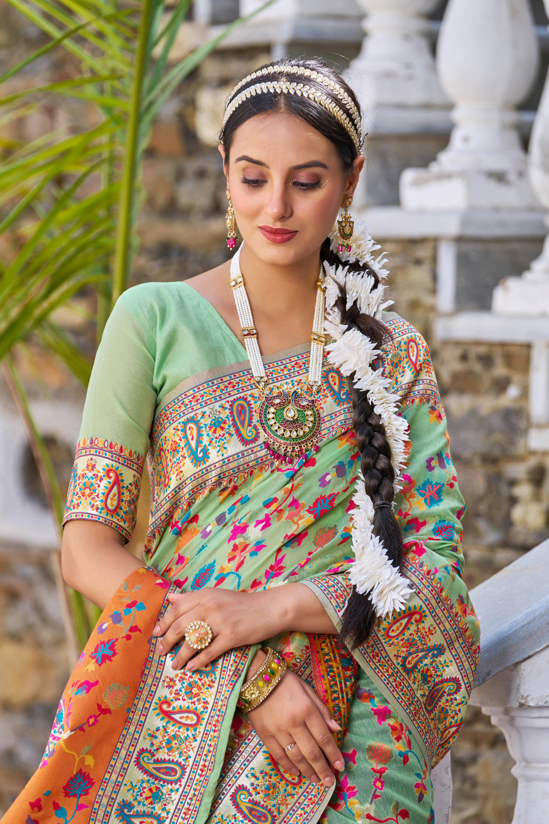 Pista Green Color Banarasi Silk Saree With Zari Weaving Work