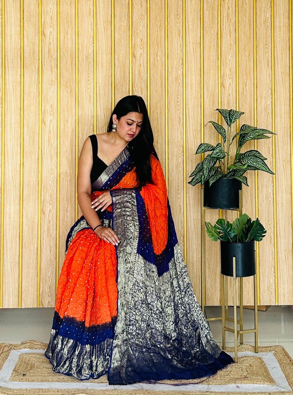 Kanjivaram Bandhani Saree With Hand Daing