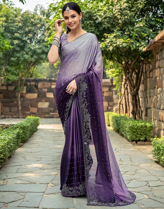 Wine Rangoli Silk Saree With Beautiful Siroski Work