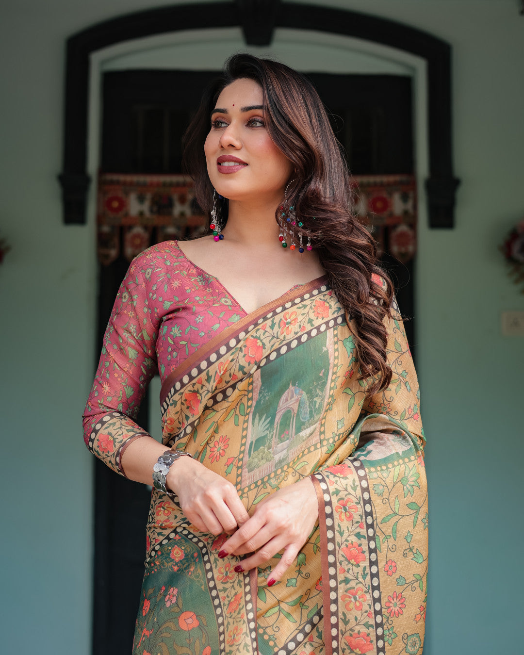 Soft Linen Cotton Saree With Kalamkari Printed Work