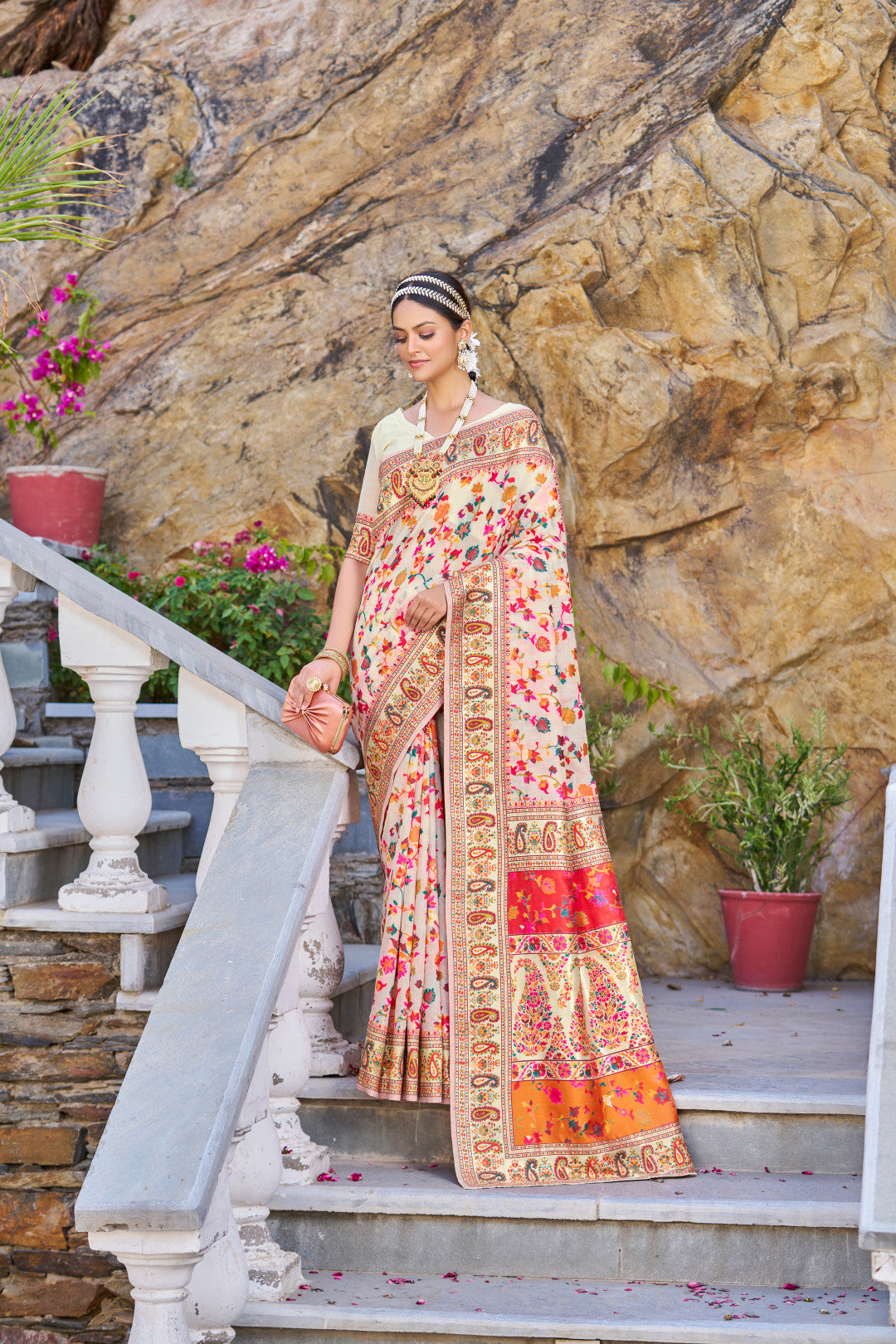 Off White Color Banarasi Silk Saree With Zari Weaving Work