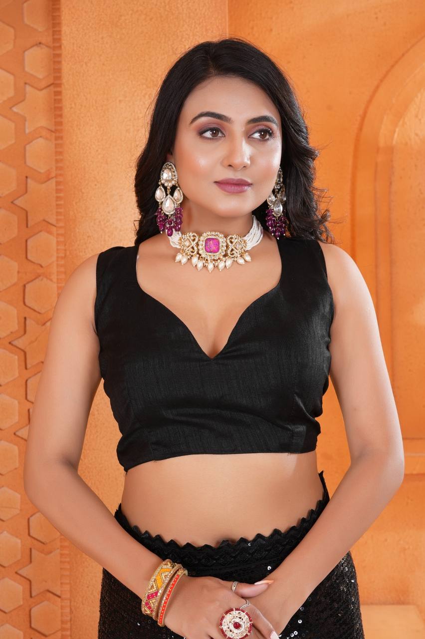 Black Fancy Georgette Saree With All Over Sequence Work And Lace Border