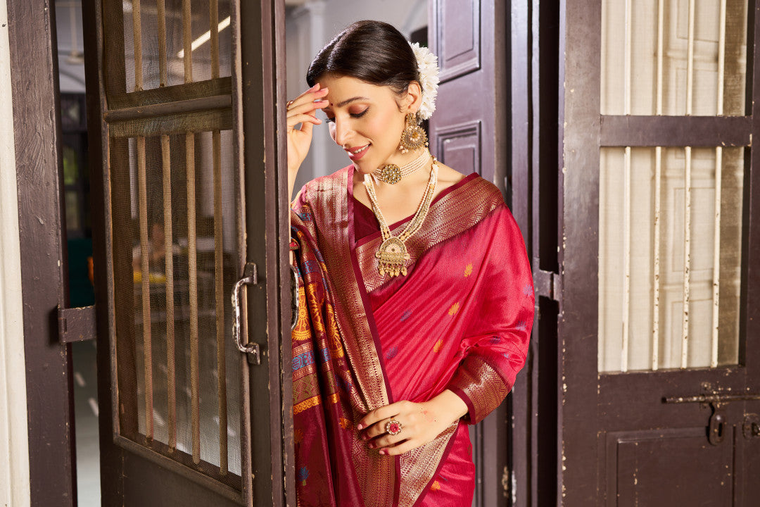 Handloom Raw Silk Saree With Zari Weaving Work
