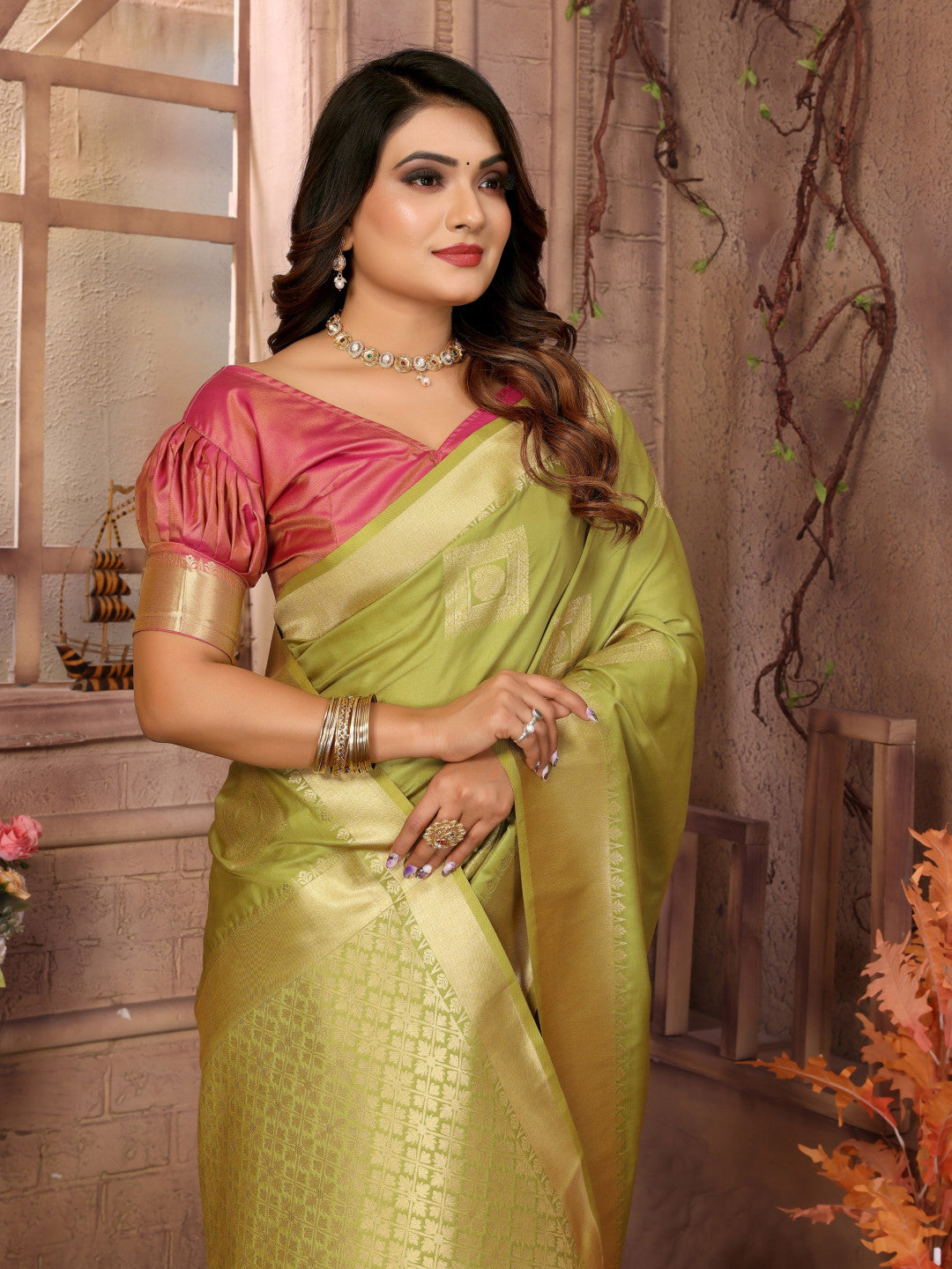 Parrot Green Premium Soft Silk Saree With Zari Weaving Work