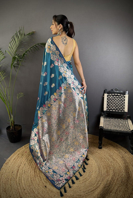 Firoji Premium Banarasi Silk Saree With Meenakari Zari Weaving Work