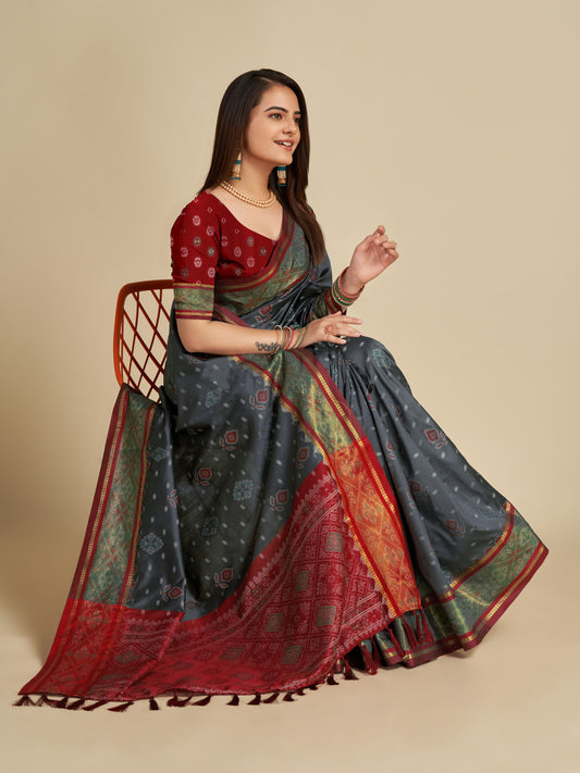 Gray Color Patola Silk Saree With Weaving Work