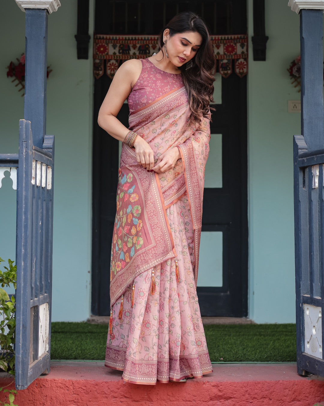 Kalamkari Digital Printed Linen Cotton Saree