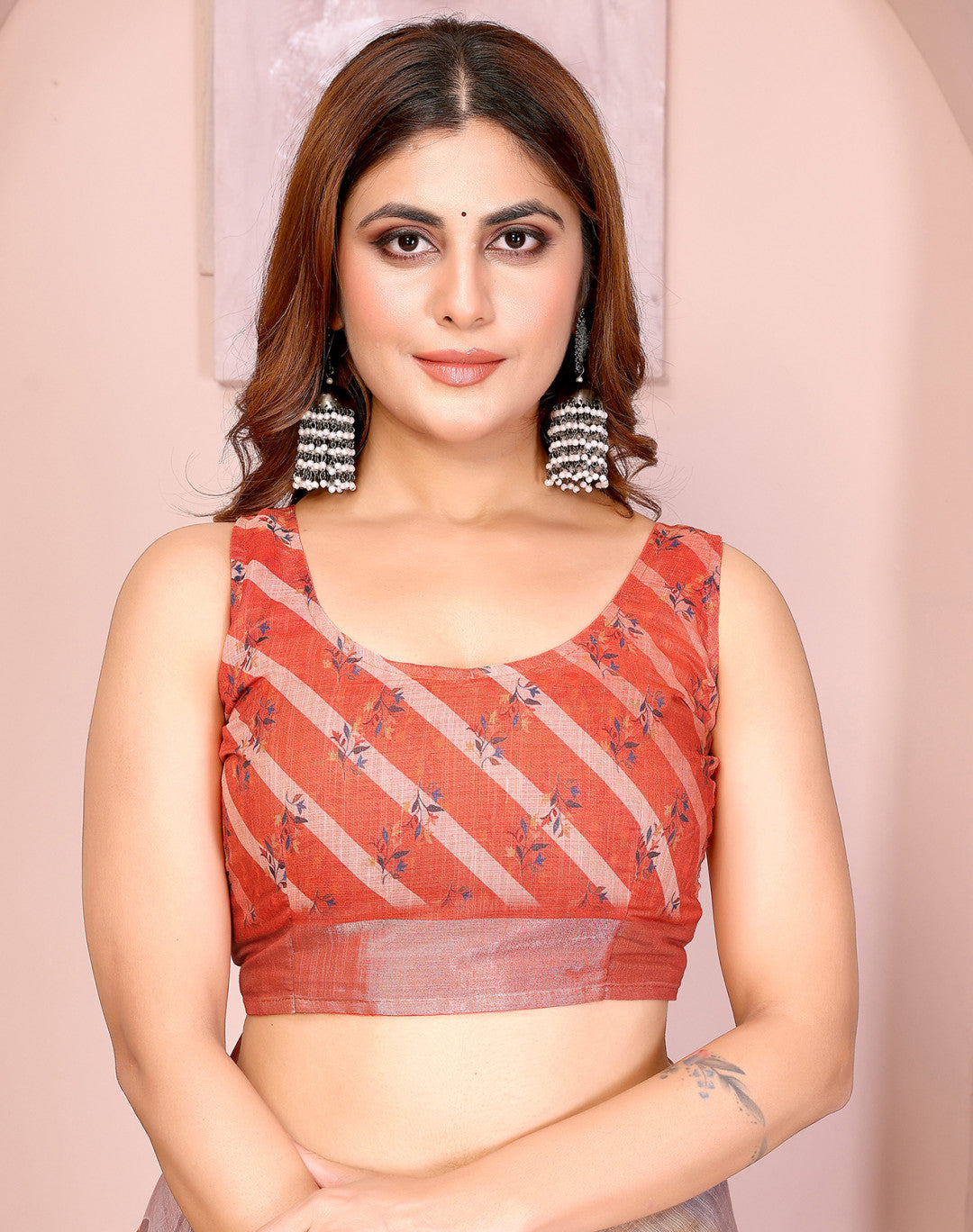 Multi Linen Cotton Saree With Digital Printed Work And Silver Zari Border