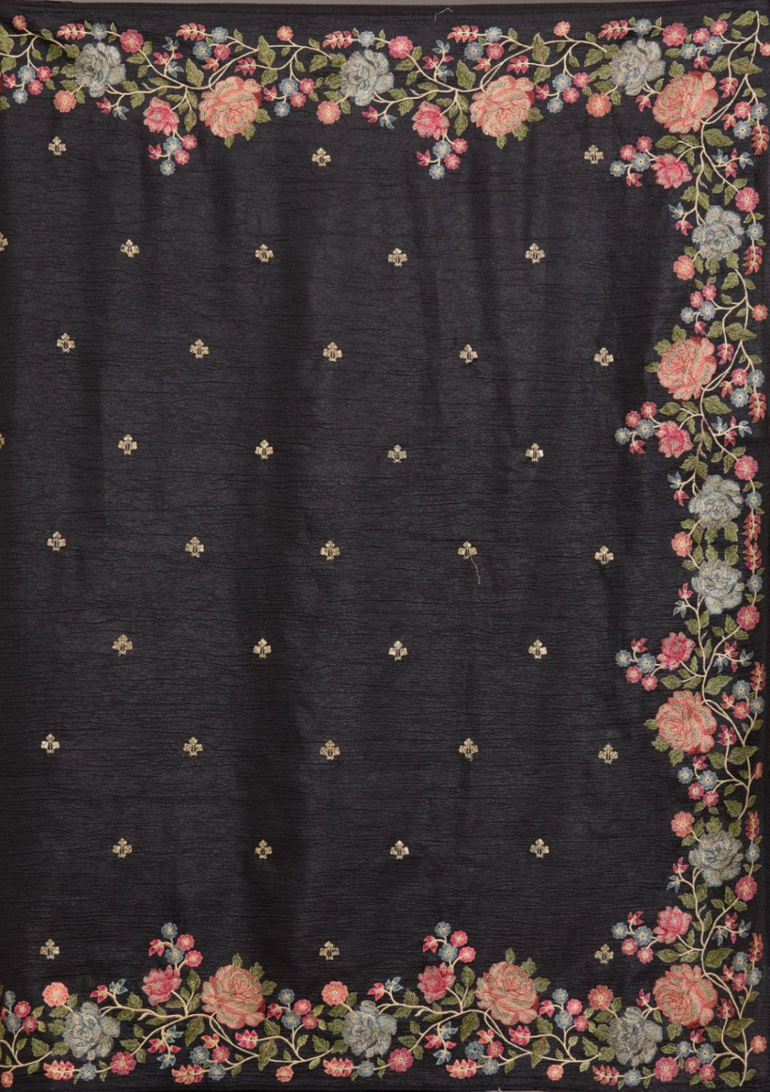 Black Fancy Crunchy Silk Saree With Multi Thread Work And Piping Lace Border