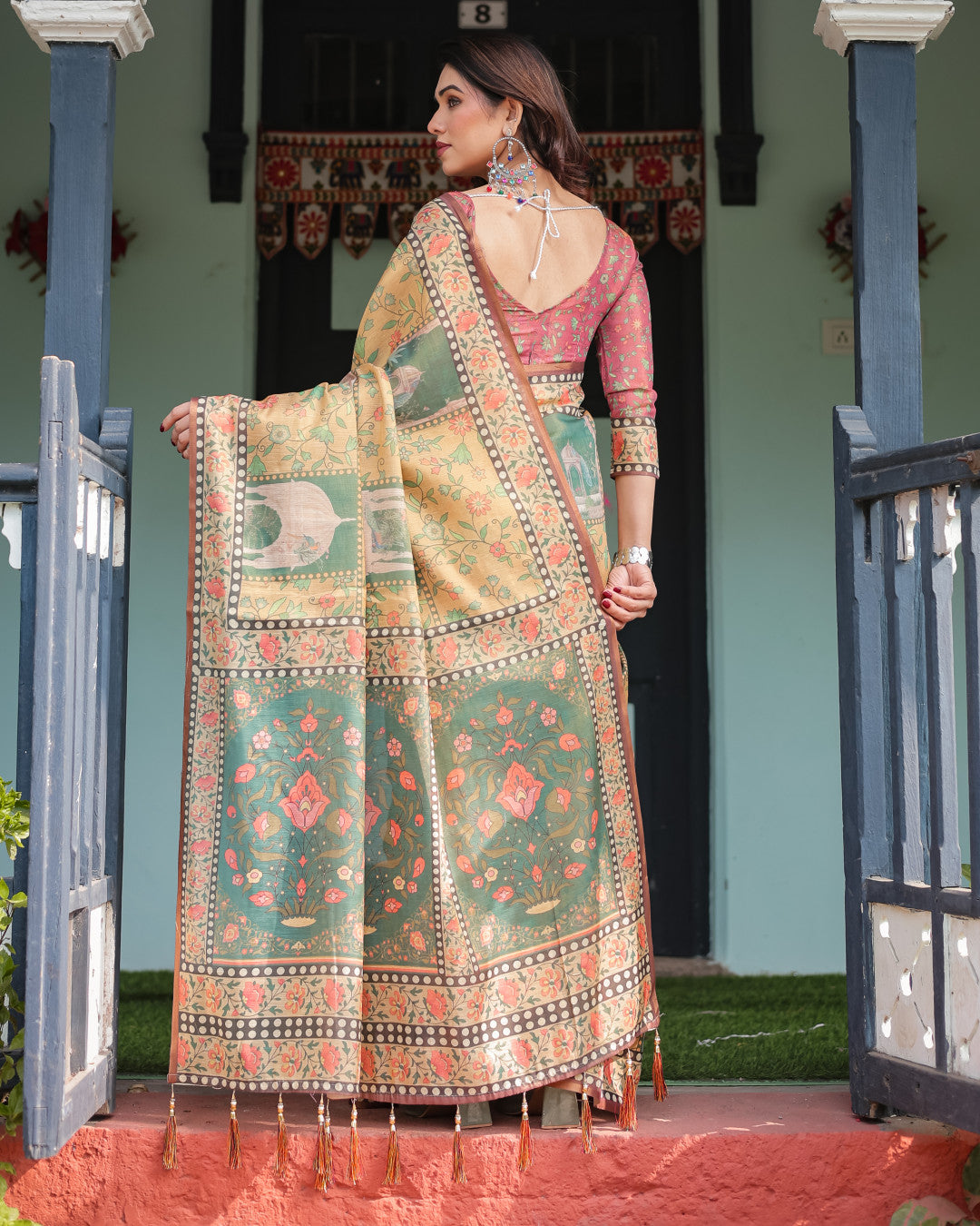Soft Linen Cotton Saree With Kalamkari Printed Work