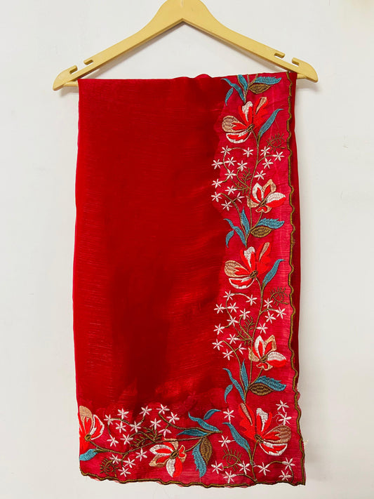 Red Fancy Fandy Silk Saree With Embroidery Work