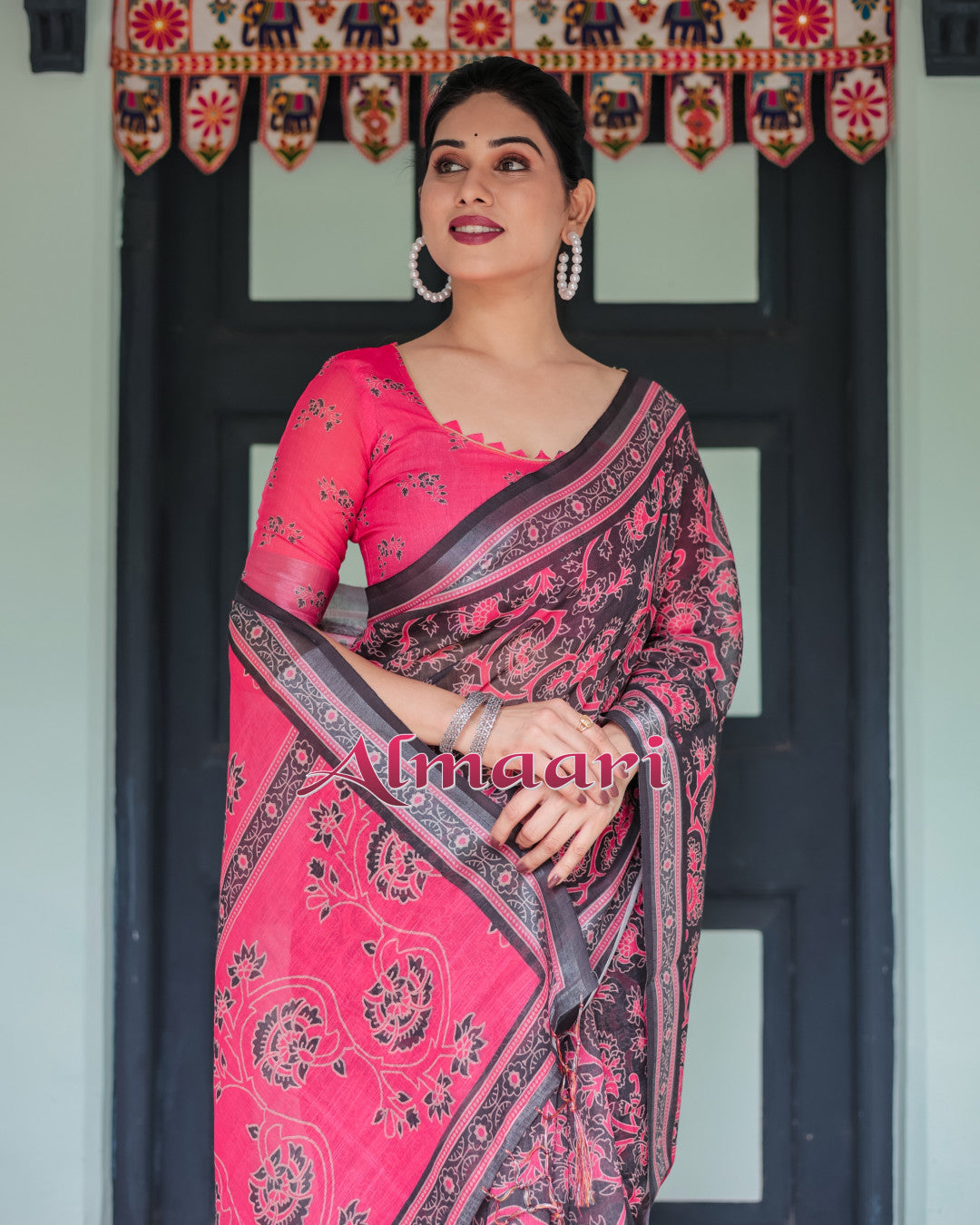 Multi Soft Linen Cotton Saree With Digital Printed Work