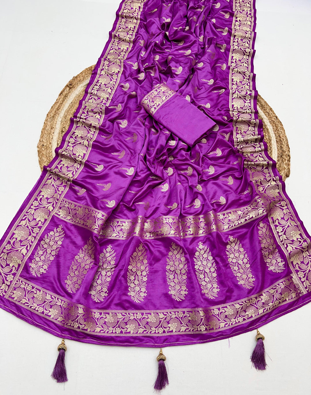Magenta Color Soft Viscose Satin Silk Saree With Zari Weaving Work
