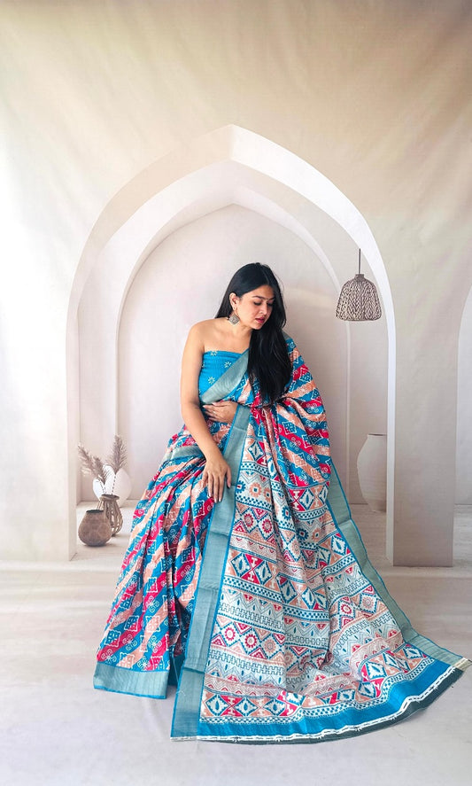 Flowy Dola Silk Saree With Digital Printed Work