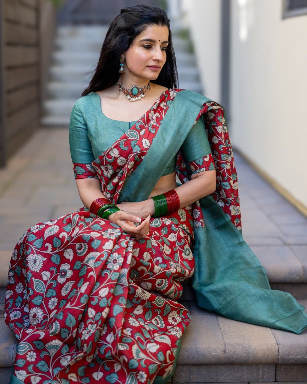 Red Colour Chanderi Cotton Saree With Kalamkari Digital Printed Work