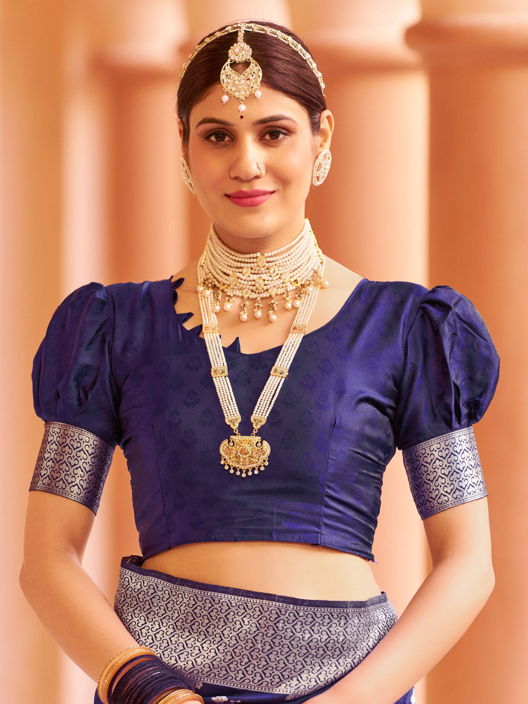 Navy Blue Color Soft Banarasi Silk Saree With Zari Weaving Work