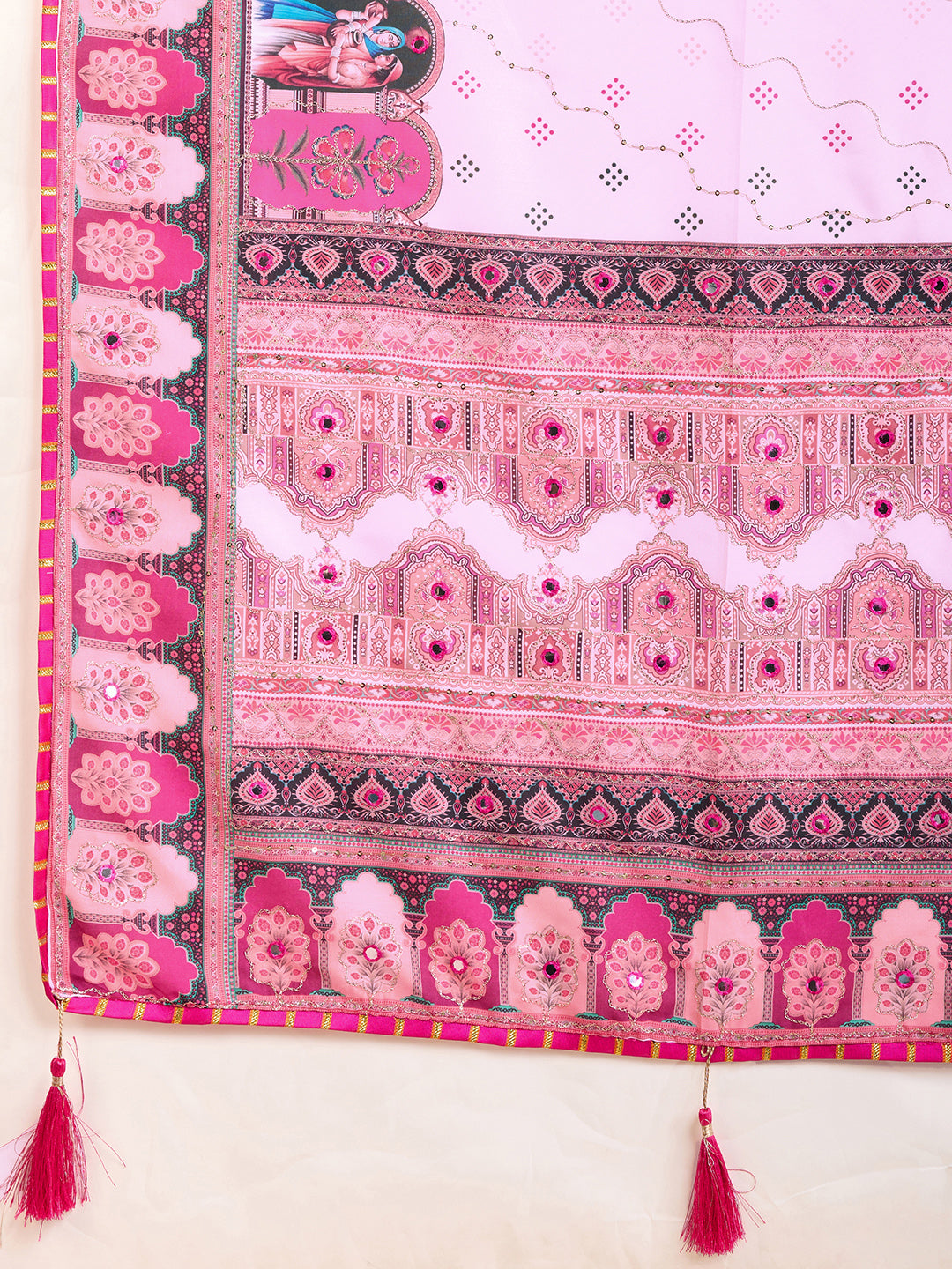 Baby Pink Fancy Muslin Cotton Saree With Digital Printed Work