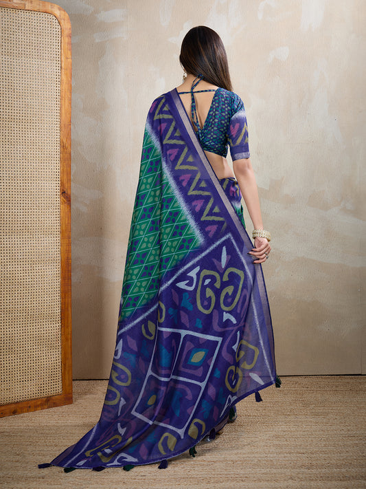 Multi Colour Chanderi Cotton Saree With Digital Printed Work
