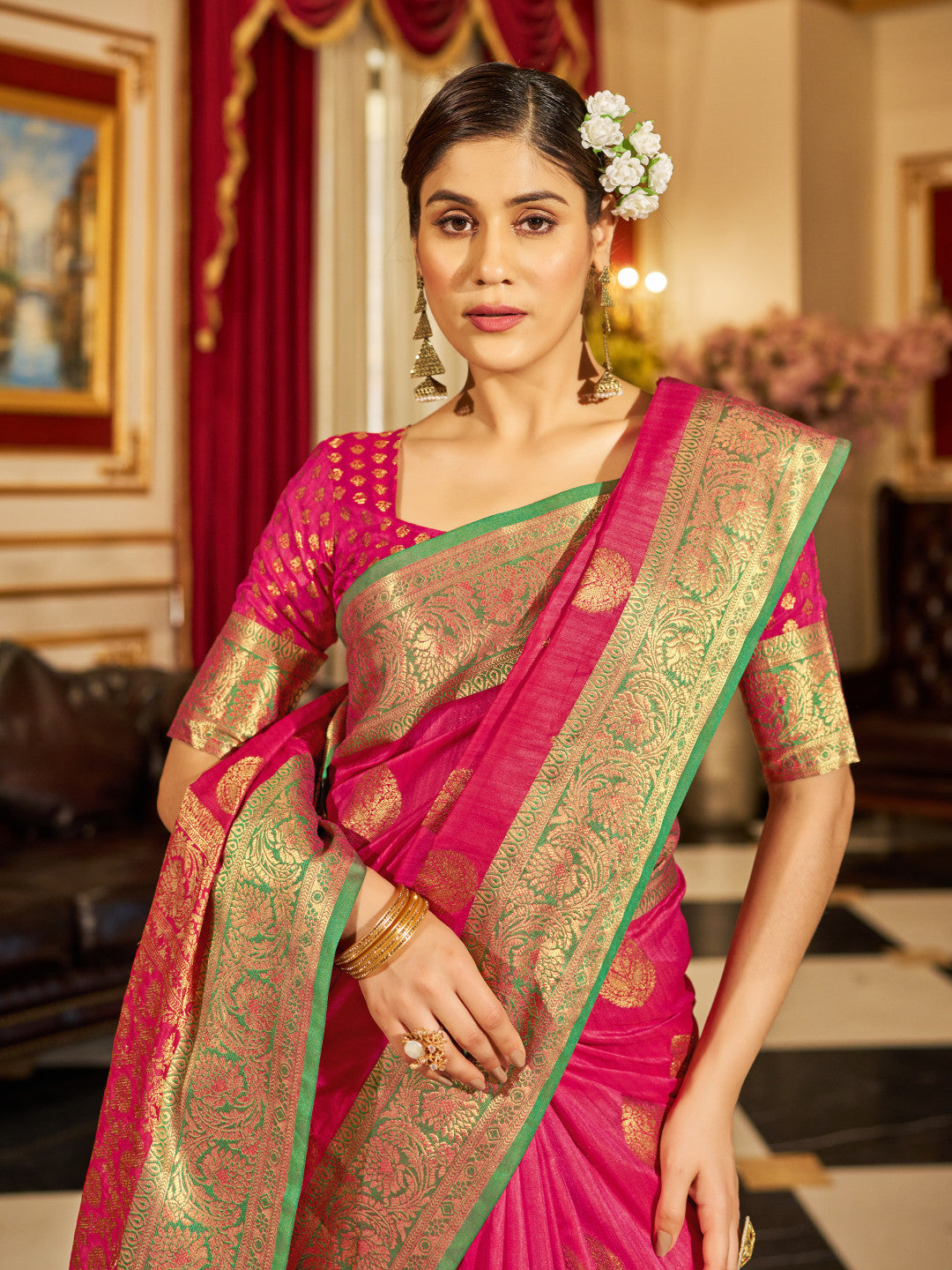 Soft Banarasi Silk Saree With Zari Weaving Work