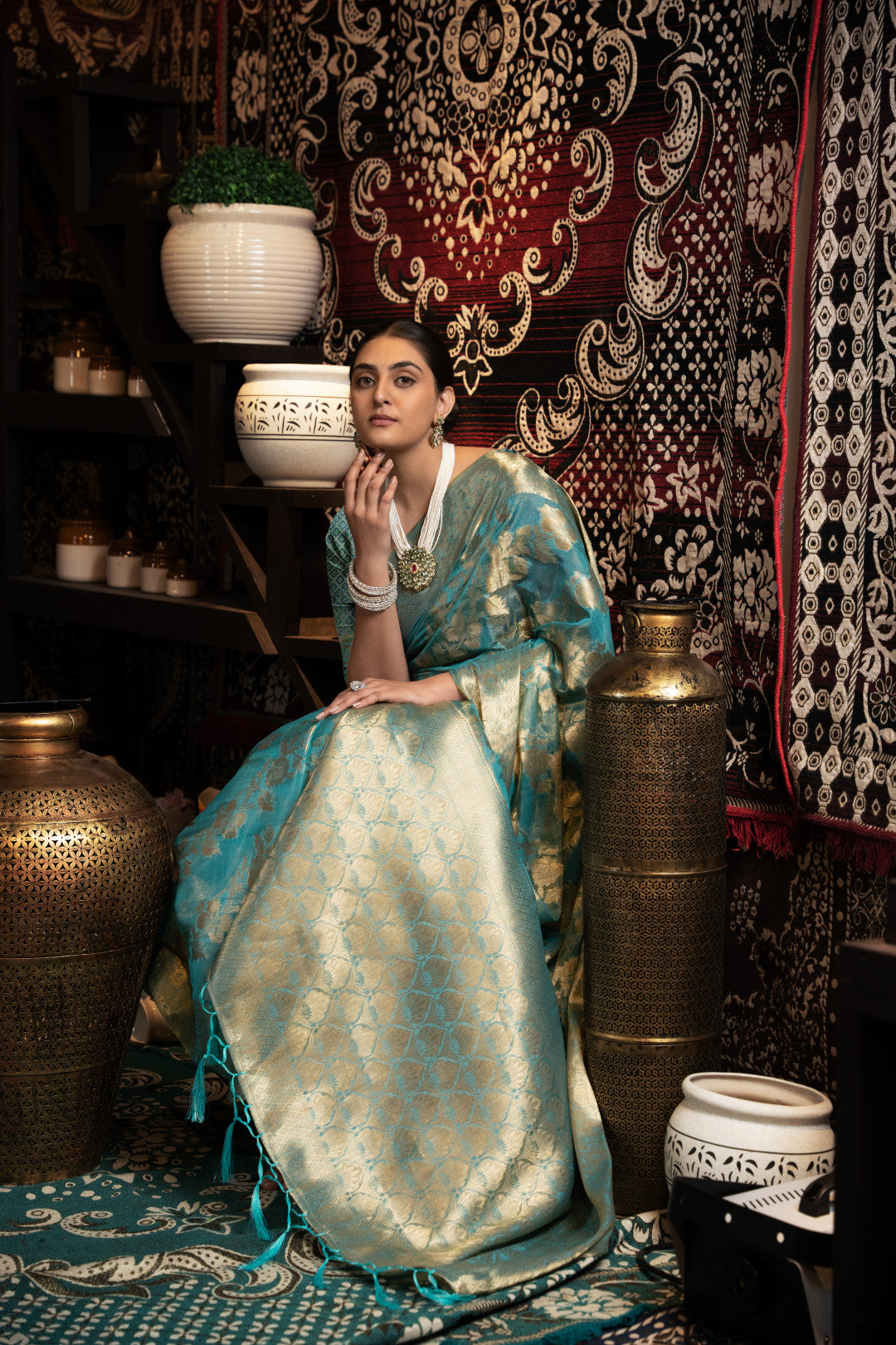 Rama Green Jimmy Choo Saree With Weaving Work