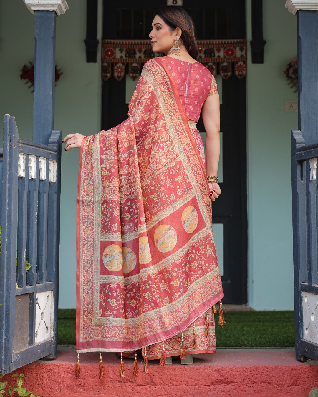 Kalamkari Digital Printed Linen Cotton Saree