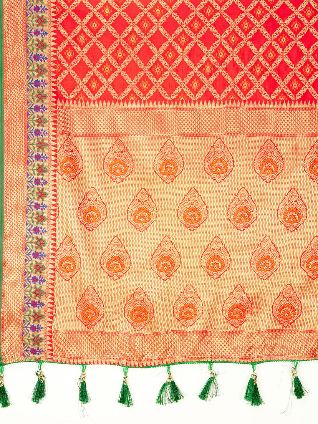 Red Color Patola Silk Saree With Zari Weaving Work