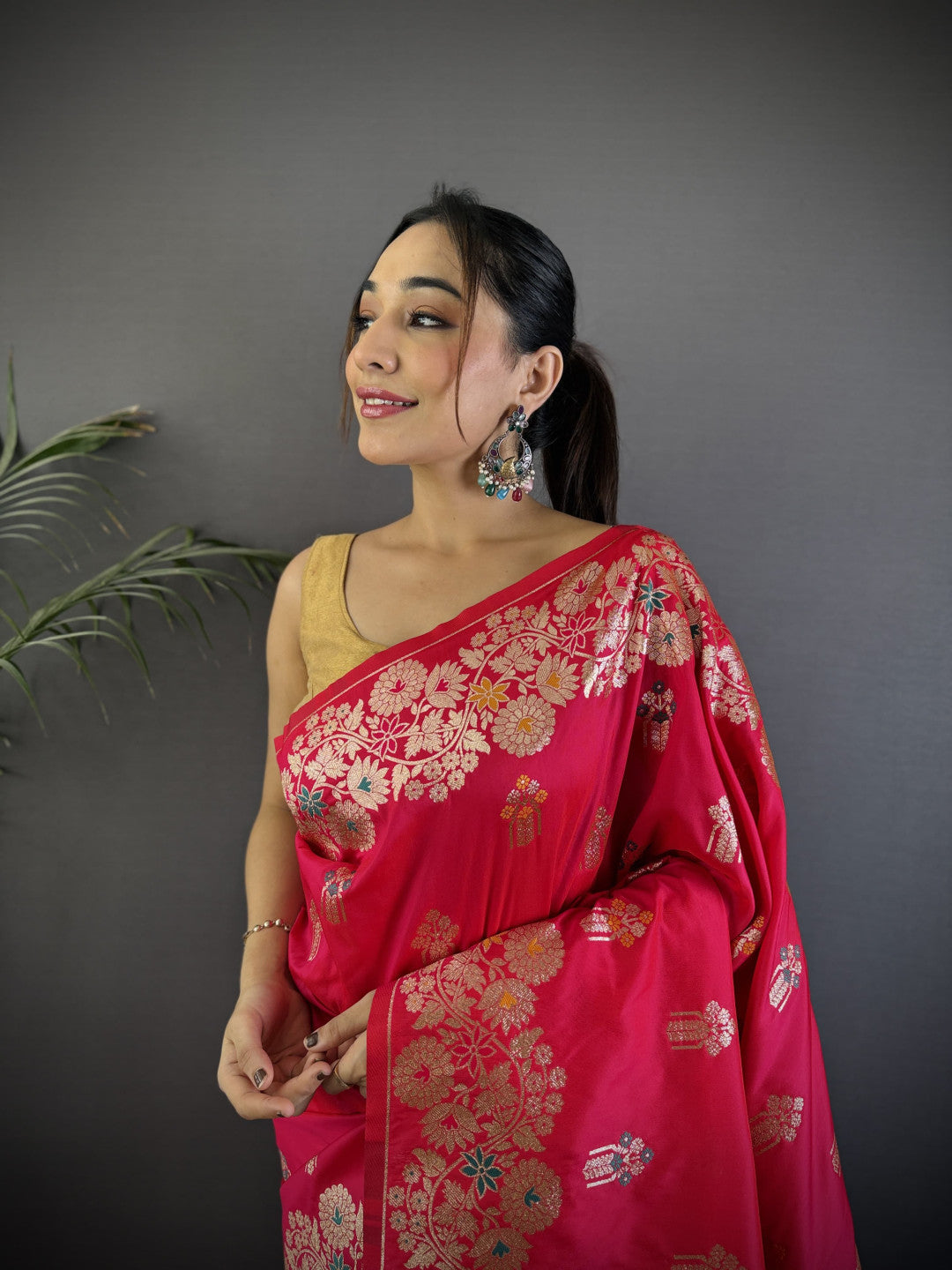 Pink Premium Banarasi Silk Saree With Meenakari Zari Weaving Work