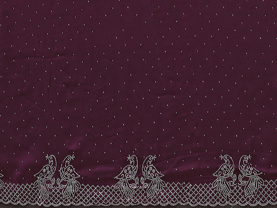 Fancy Wine Rangoli Silk Saree With Diamond Work