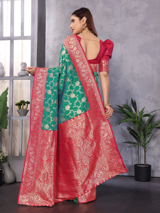 Rama Green Premium Banarasi Silk Saree With Zari Weaving Work