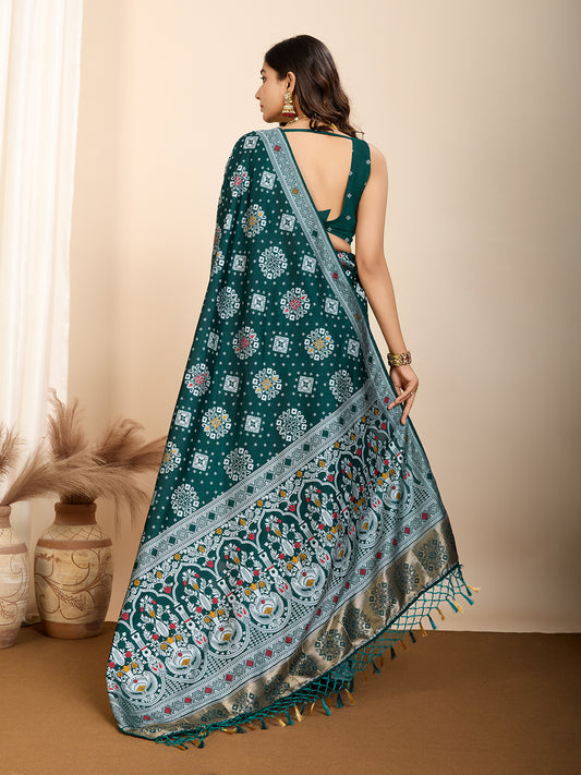 Green Traditional Muslin Dola Silk Saree With Meenakari Zari Weaving Work