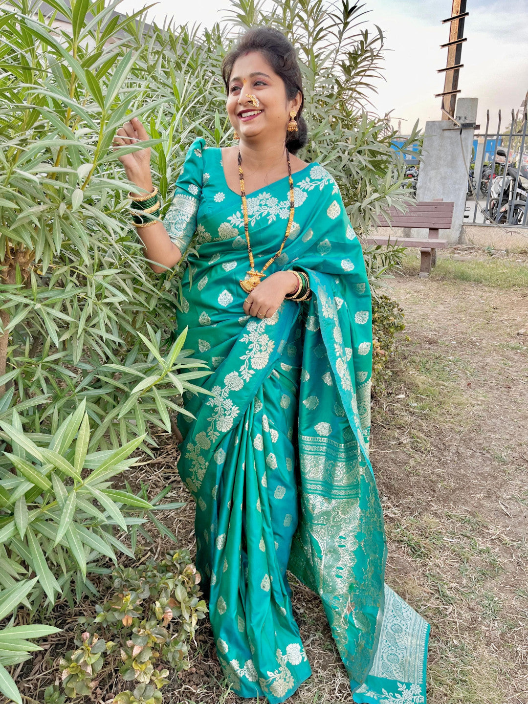 Firoji Color Banarasi Silk Saree With Zari Weaving Work
