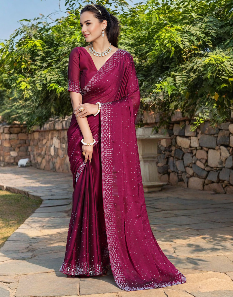 Fancy Magenta Rangoli Silk Saree With Diamond Work