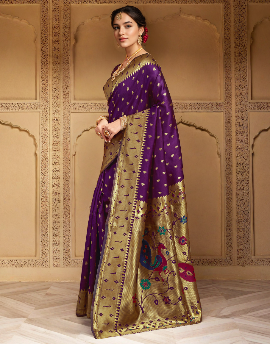 Traditional Paithani Silk Saree With Zari Weaving Work