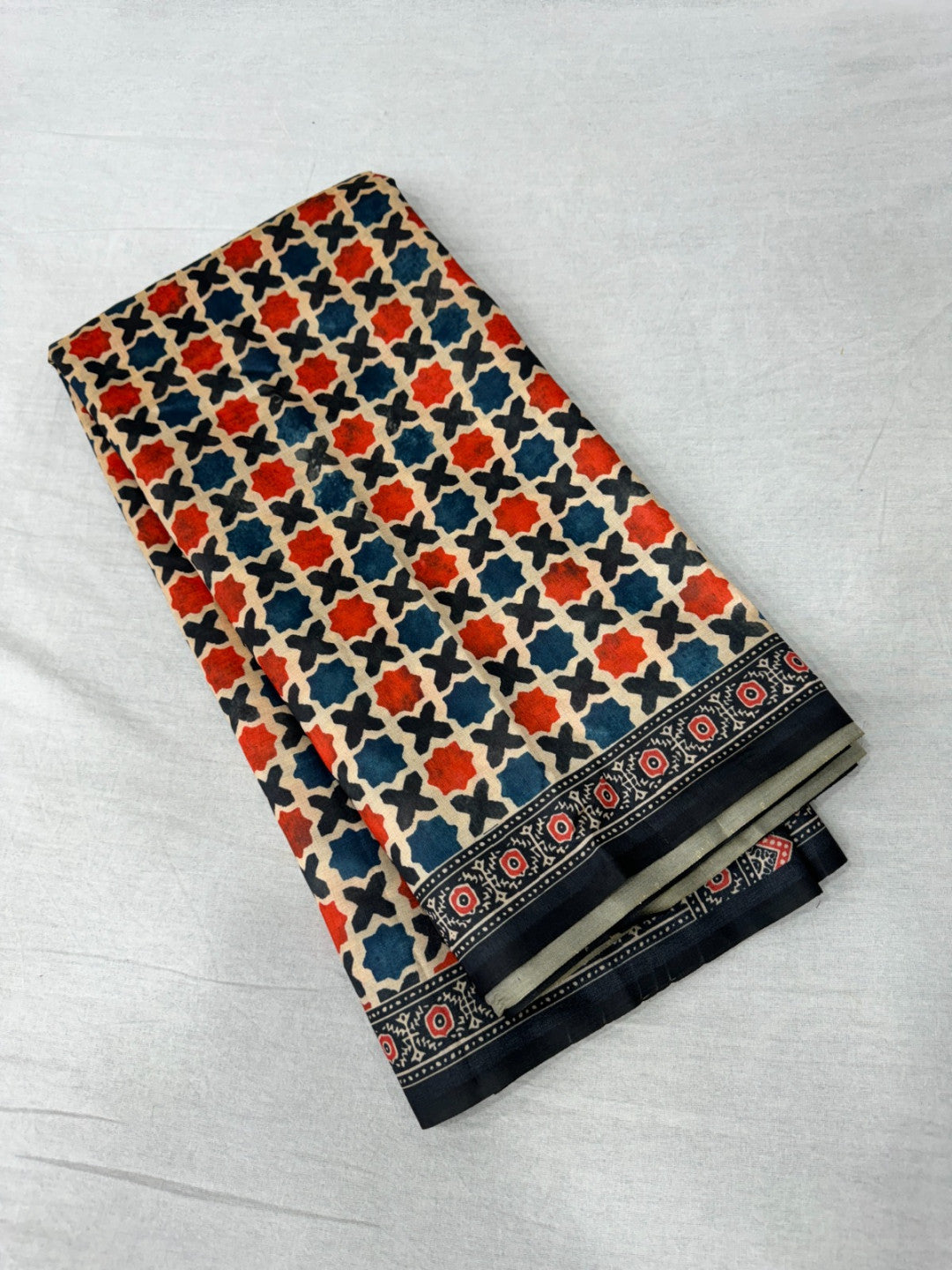 Multi Ajrakh Print Tussar Silk Saree