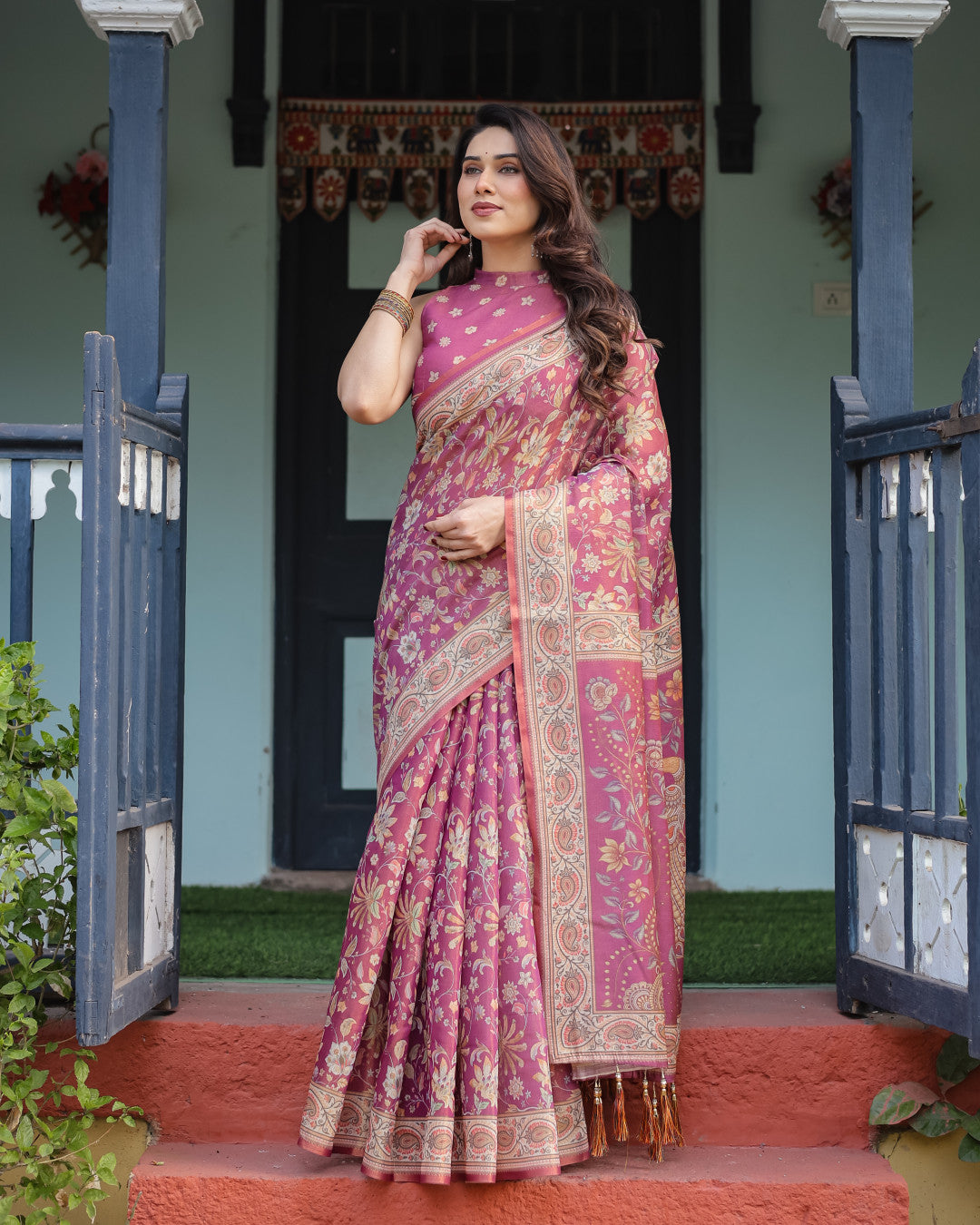 Kalamkari Digital Printed Linen Cotton Saree