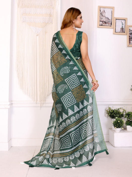 Multi Colour Chanderi Cotton Saree With Digital Printed Work