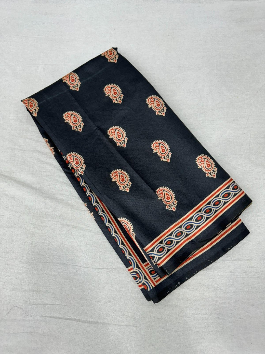 Black Ajrakh Print Tussar Silk Saree