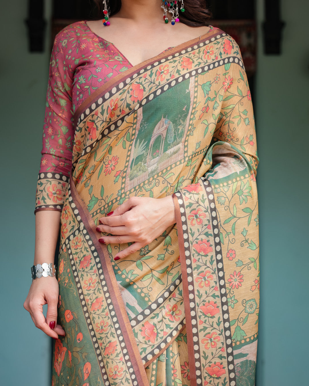 Soft Linen Cotton Saree With Kalamkari Printed Work
