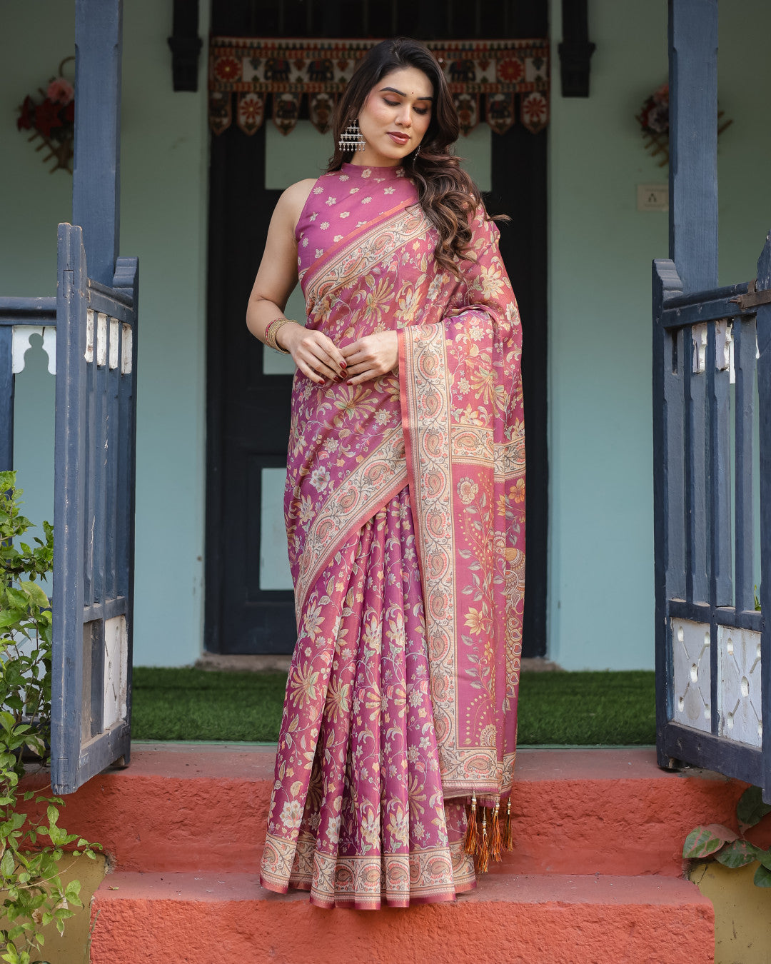 Kalamkari Digital Printed Linen Cotton Saree