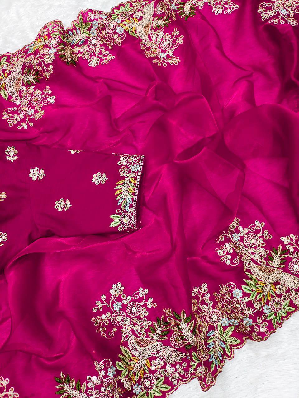 Pink Fancy Jimmy Choo Silk Saree With Sequence And Embroidery Work