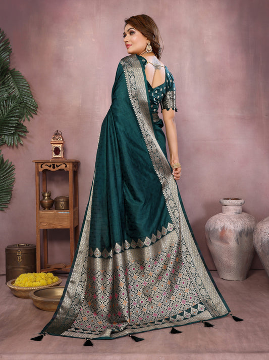 Rama Green Premium Dola Silk Saree With Meenakari Weaving Work