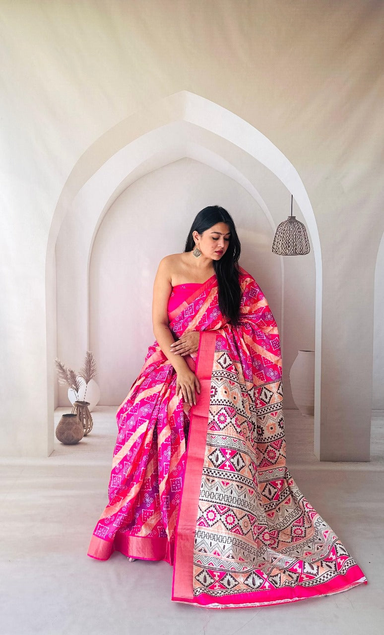 Flowy Dola Silk Saree With Digital Printed Work