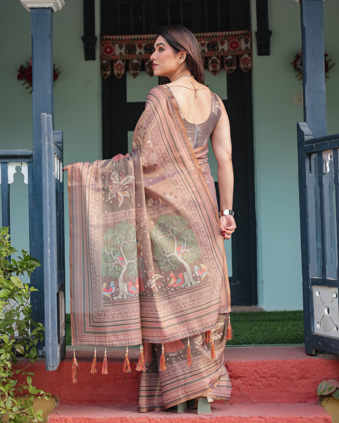 Kalamkari Digital Printed Linen Cotton Saree