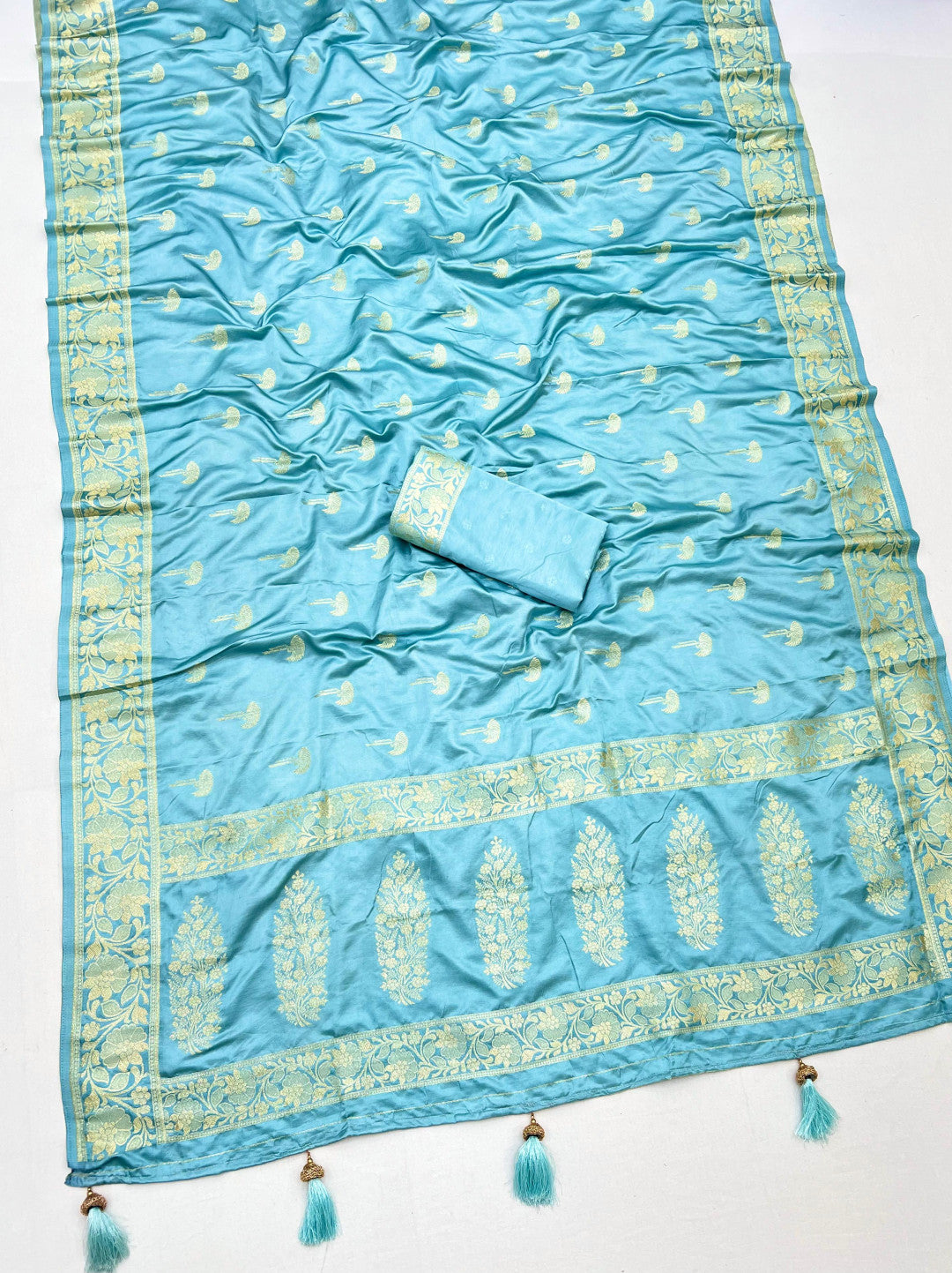 Sky Blue Color Soft Viscose Satin Silk Saree With Zari Weaving Work