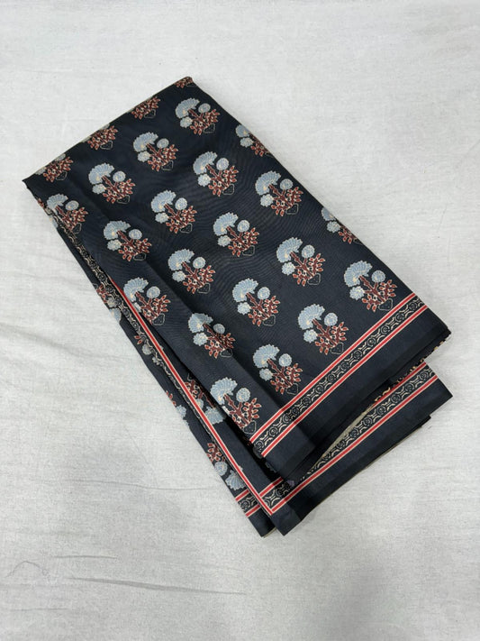Black Ajrakh Print Tussar Silk Saree