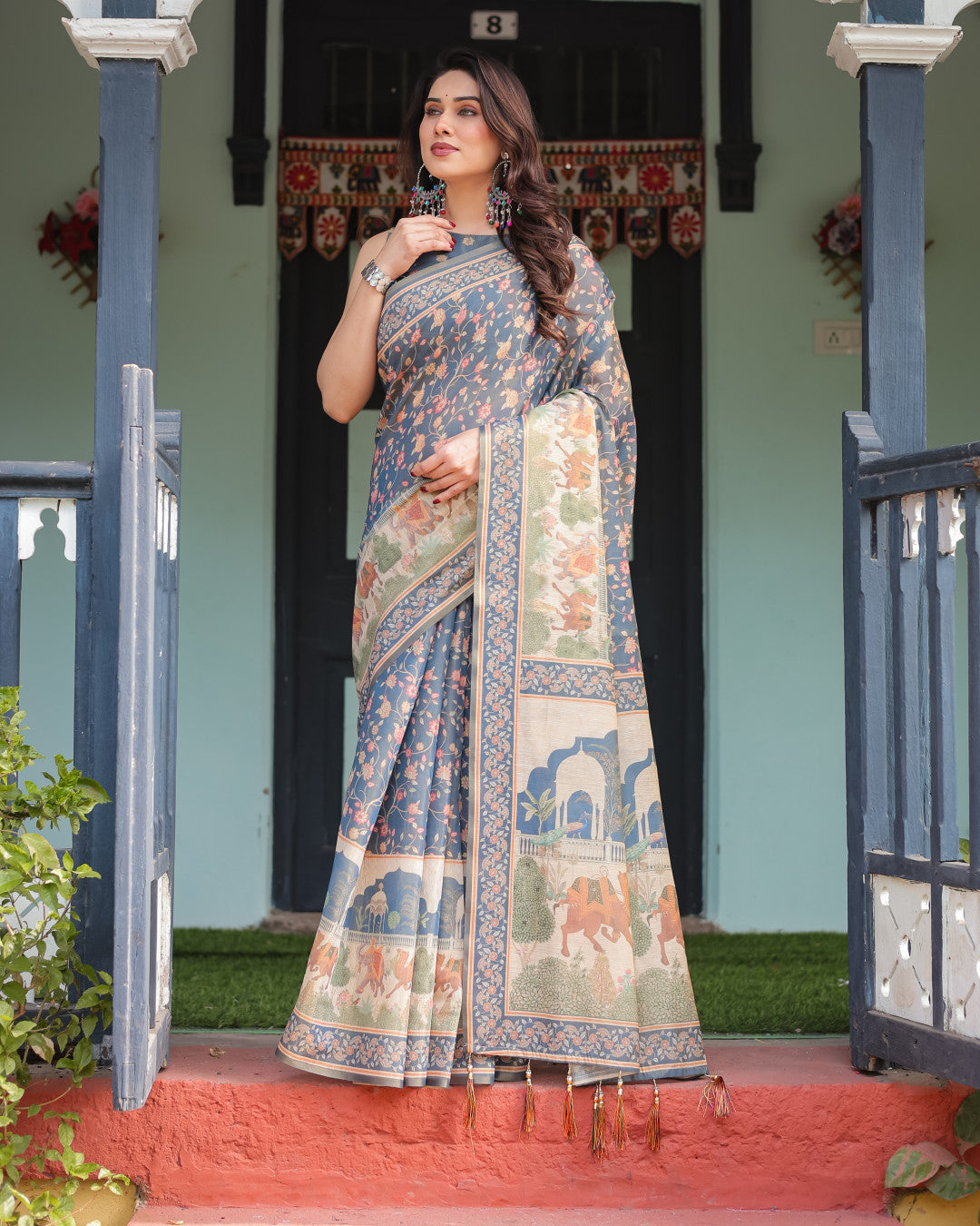 Soft Linen Cotton Saree With Kalamkari Printed Work