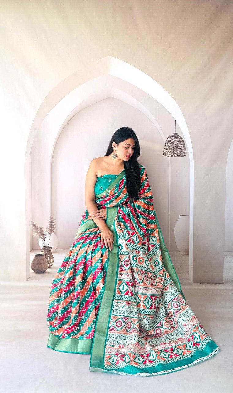 Flowy Dola Silk Saree With Digital Printed Work